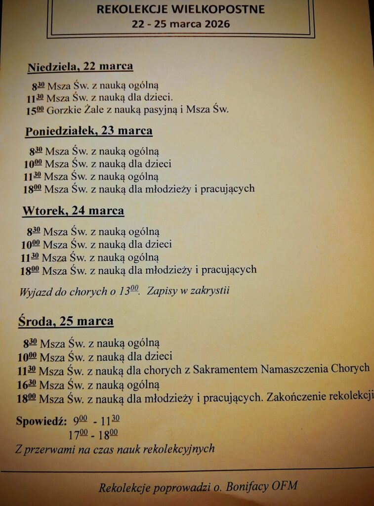Rekolekcje parafialne – 22-25.03.2026r.